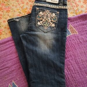 Grace in LA Dark Blue Bootcut Jeans with Embroidered Back Pocket